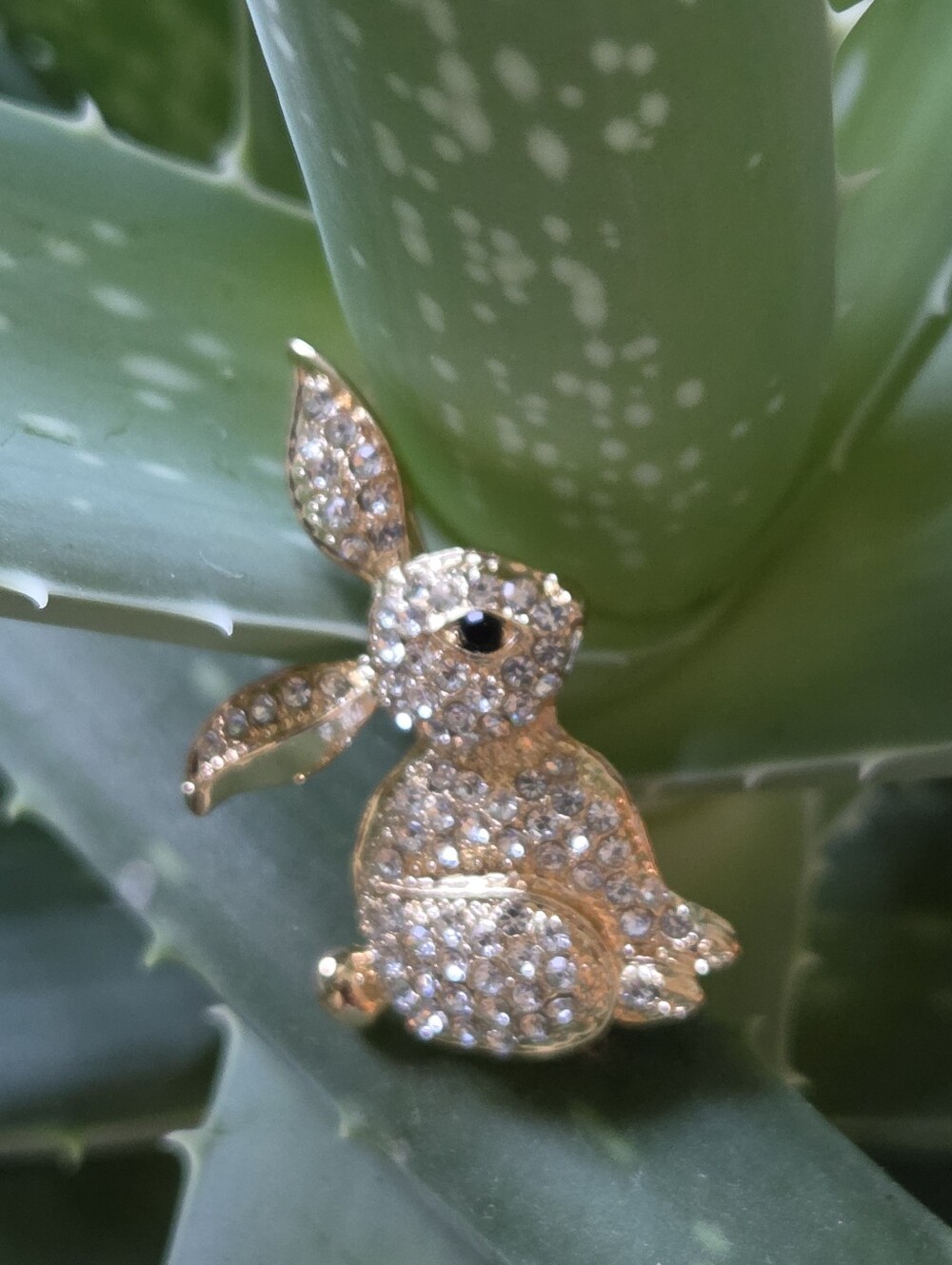 Rhinestone Rabbit Brooch